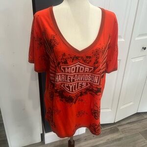 Harley-Davidson Women's Orange V-Neck Tee